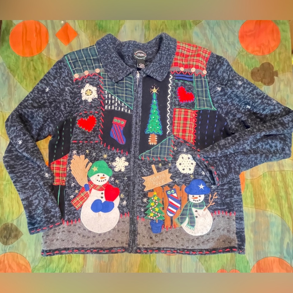 Designers Studio Originals Large Women's Christmas Jacket Full Zip Multicolored